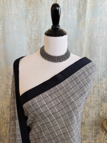 ShopNaya Exclusive | Handwoven | Pure Cotton Saree | No Blouse | Gray & Black | Ships from California